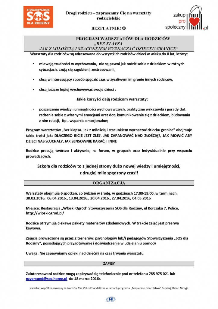 Bezpłatne warsztaty dla rodziców Bezpłatne warsztaty dla rodziców