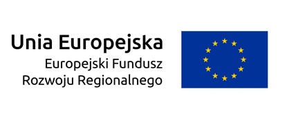 Flaga Unii Europejskiej z opisem Europejski Fundusz Rozwoju Regionalnego