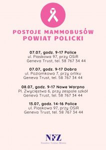Ulotka promująca postój mammobusów w Powiecie Polickim