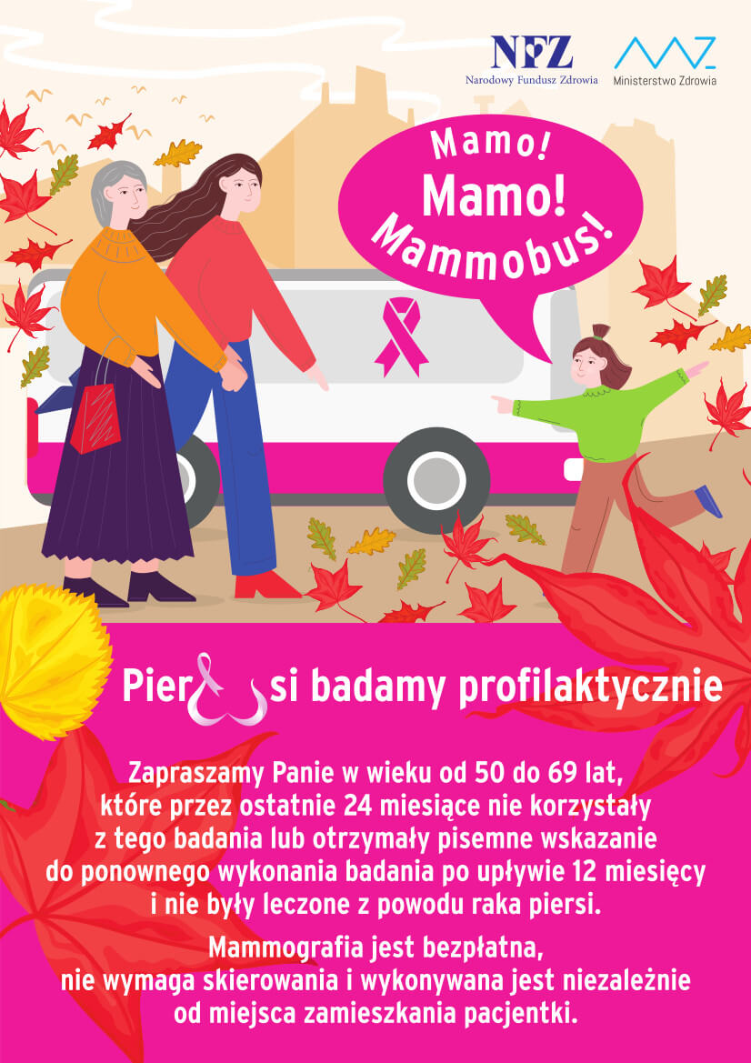 Plakat promujący bezpłatne badania mammograficzne