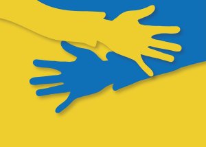 Ręka żółta i niebieska wspieranie Ukrainy