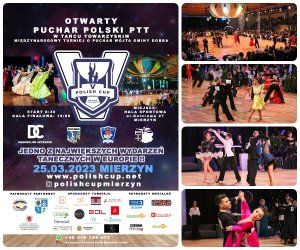 Plakat turnieju tanecznego oraz zdjęcia z poprzednich turniejów