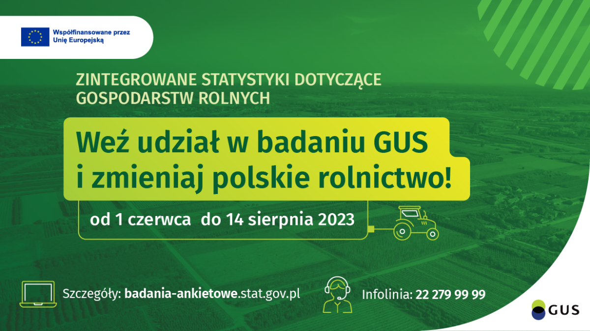zielony slider nakłaniajacy do wzięcia udziału w badaniu GUS zmieniaj polskie rolnictwo