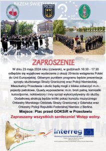 Plakat 20-lecia wstąpienia Polski do Unii wydarzenie organizowane przez Gminny Ośrodek Kultury, Sportu i Rekreacji w Przecławiu.