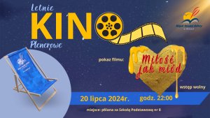 Plakat kina plenerowego organizowanego przez Miejski Ośrodek Kultury w Policach
