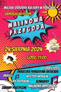 Plakat festynu malinowa przygoda