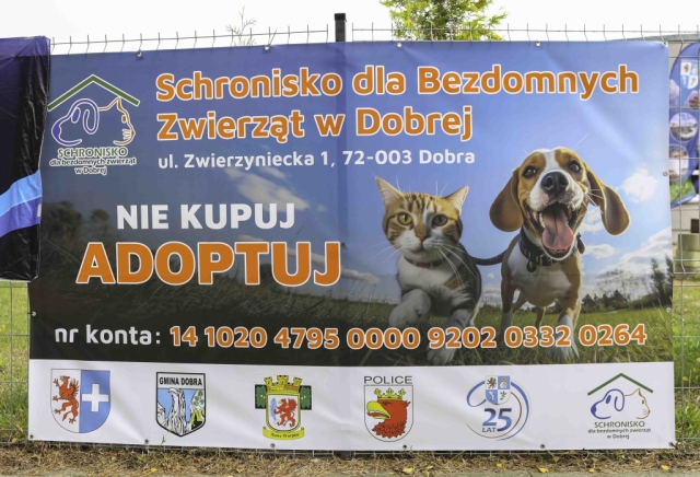 Baner Schroniska dla Bezdomnych Zwierząt w Dobrej.