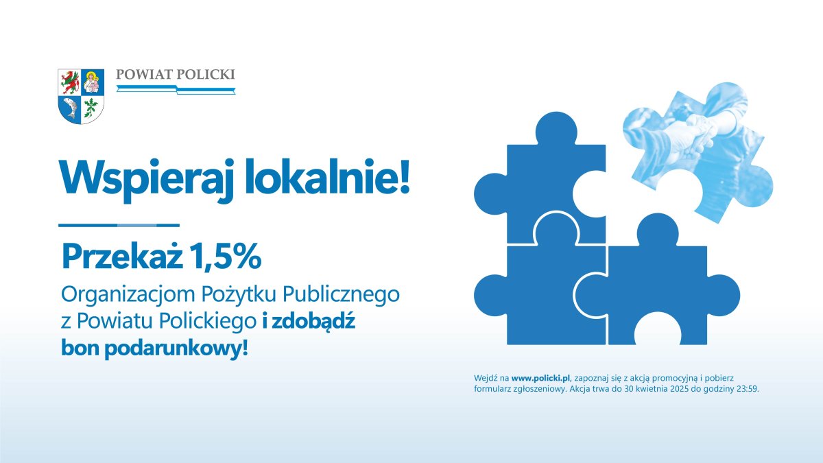 Plakat akcji "Wspieraj lokalnie Przekaż 1,5%"