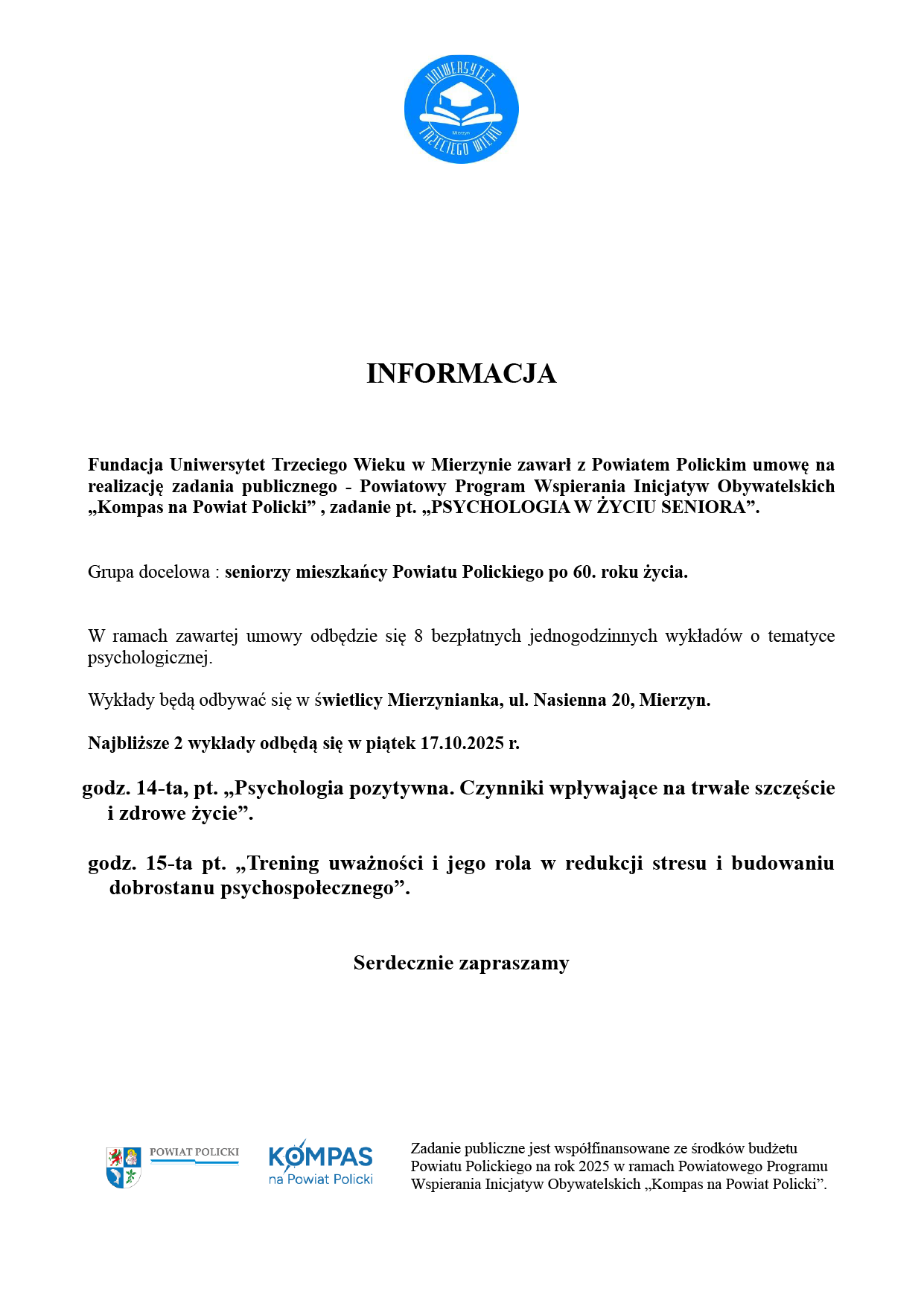 plakat - psychologia w życiu seniora